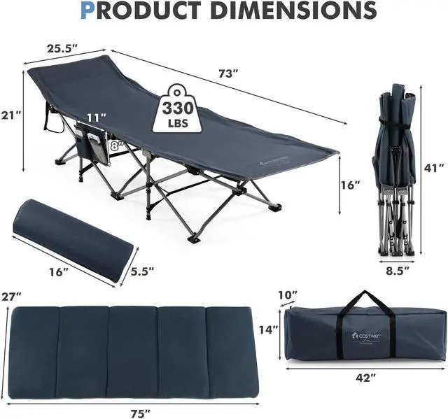 Alt view image 5 of 7 - SlickBlue Folding Retractable Travel Camping Cot with Mattress and Carry Bag