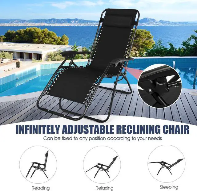 Alt view image 4 of 7 - SlickBlue 3 Pieces Folding Portable Zero Gravity Reclining Lounge Chairs Table Set