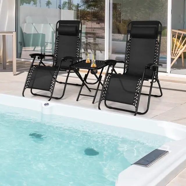 Alt view image 7 of 7 - SlickBlue 3 Pieces Folding Portable Zero Gravity Reclining Lounge Chairs Table Set