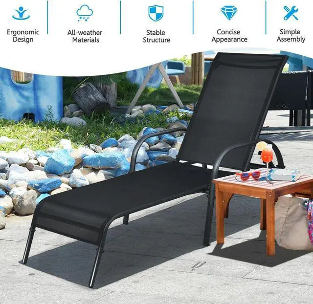 Alt view image 4 of 7 - SlickBlue Adjustable Patio Chaise Folding Lounge Chair with Backrest