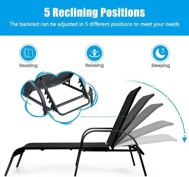 Alt view image 5 of 7 - SlickBlue Adjustable Patio Chaise Folding Lounge Chair with Backrest