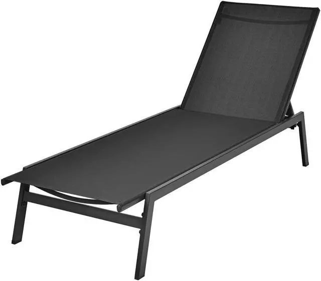 Alt view image 2 of 7 - SlickBlue Outdoor Reclining Chaise Lounge Chair with 6-Position Adjustable Back-Black