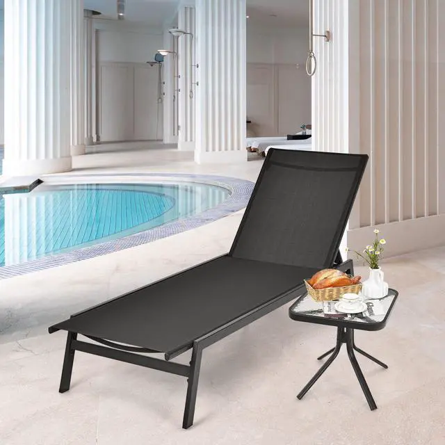 Alt view image 3 of 7 - SlickBlue Outdoor Reclining Chaise Lounge Chair with 6-Position Adjustable Back-Black