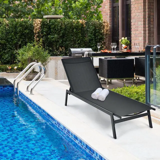 Alt view image 4 of 7 - SlickBlue Outdoor Reclining Chaise Lounge Chair with 6-Position Adjustable Back-Black
