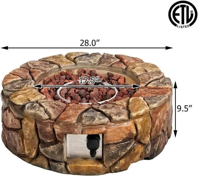 Alt view image 2 of 7 - SlickBlue 28 Inch Propane Gas Fire Pit Outdoor 40 000 BTU Stone