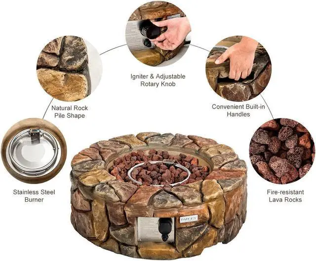Alt view image 5 of 7 - SlickBlue 28 Inch Propane Gas Fire Pit Outdoor 40 000 BTU Stone