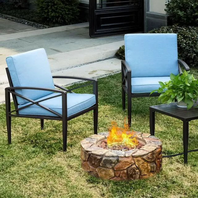 Alt view image 6 of 7 - SlickBlue 28 Inch Propane Gas Fire Pit Outdoor 40 000 BTU Stone