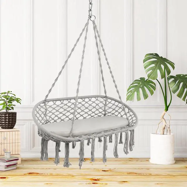 Alt view image 2 of 7 - SlickBlue 2 Person Hanging Hammock Chair with Cushion Macrame Swing