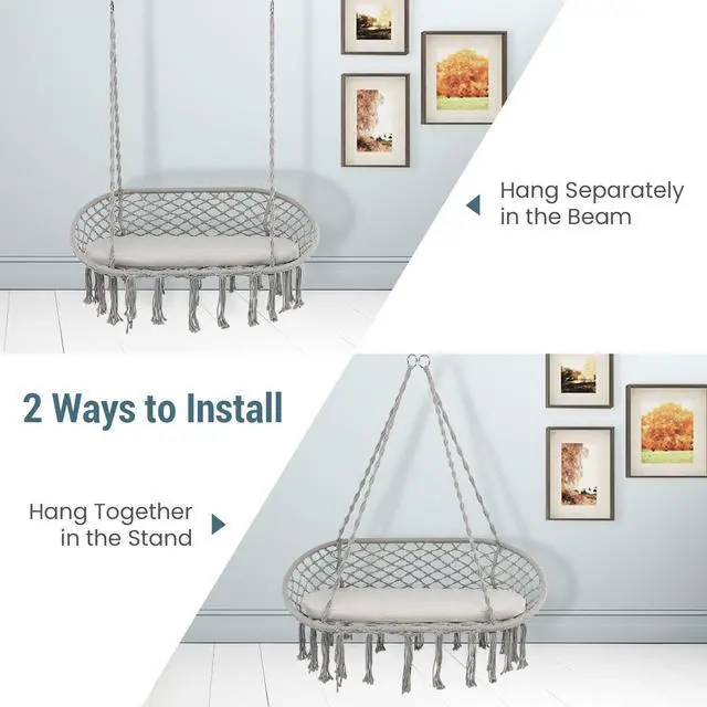 Alt view image 5 of 7 - SlickBlue 2 Person Hanging Hammock Chair with Cushion Macrame Swing