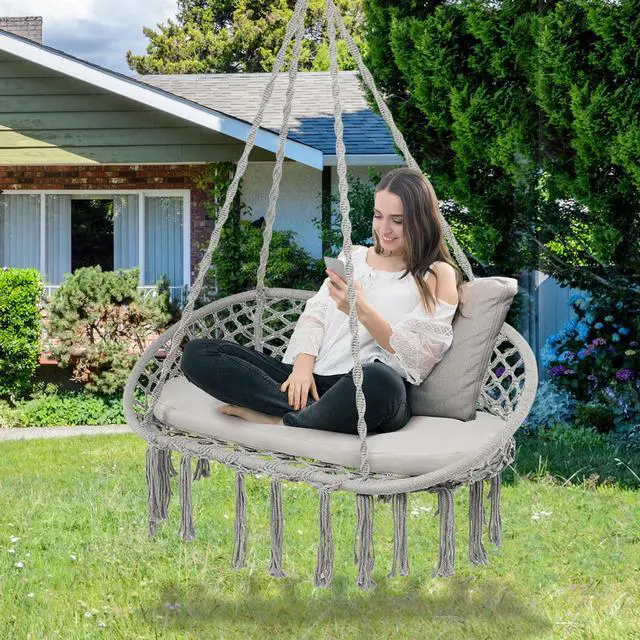 Alt view image 6 of 7 - SlickBlue 2 Person Hanging Hammock Chair with Cushion Macrame Swing
