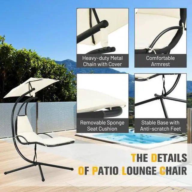 Alt view image 3 of 3 - SlickBlue Patio Hanging Hammock Chaise Lounge Chair with Canopy Cushion for Outdoors