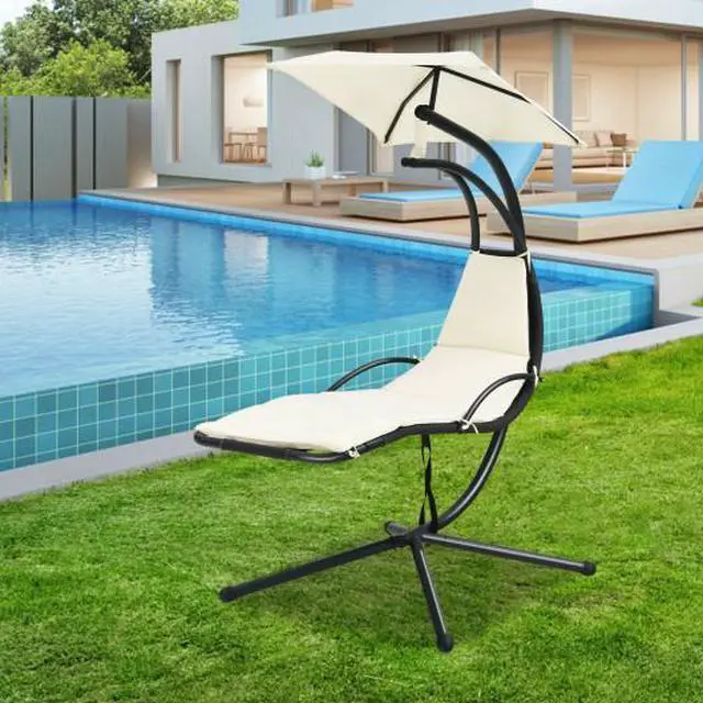 Alt view image 2 of 3 - SlickBlue Patio Hanging Hammock Chaise Lounge Chair with Canopy Cushion for Outdoors