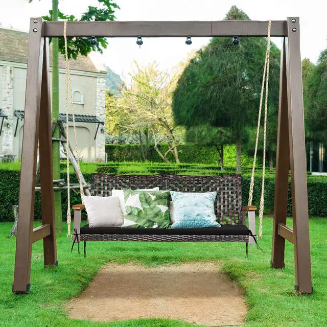 Alt view image 2 of 7 - SlickBlue 2-Person Rattan Hanging Porch Swing Chair
