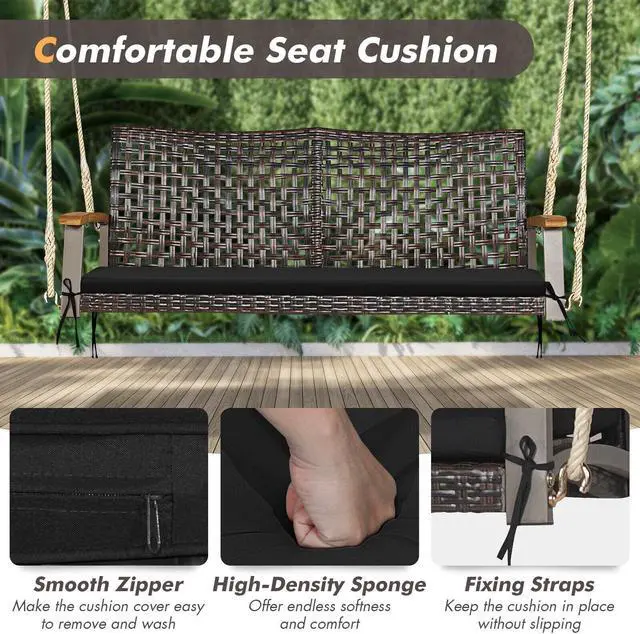 Alt view image 6 of 7 - SlickBlue 2-Person Rattan Hanging Porch Swing Chair