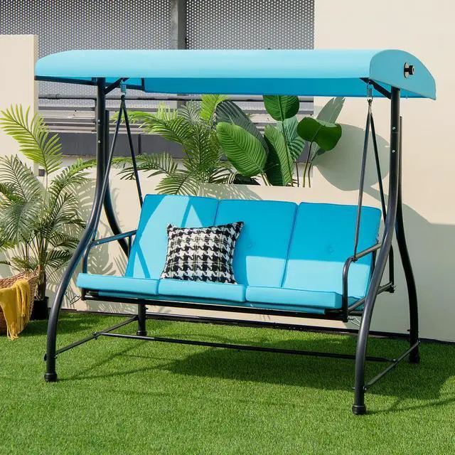 Alt view image 3 of 7 - SlickBlue 3 Seat Outdoor Porch Swing with Adjustable Canopy