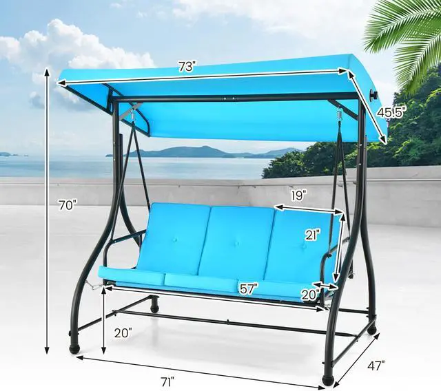 Alt view image 5 of 7 - SlickBlue 3 Seat Outdoor Porch Swing with Adjustable Canopy