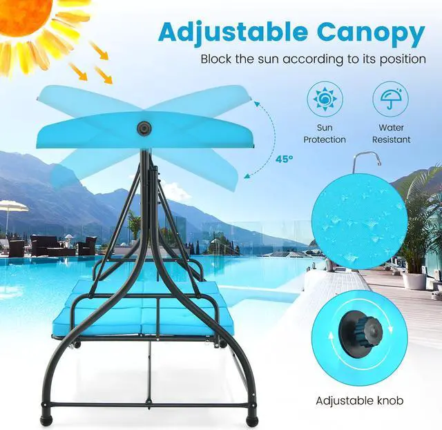 Alt view image 7 of 7 - SlickBlue 3 Seat Outdoor Porch Swing with Adjustable Canopy