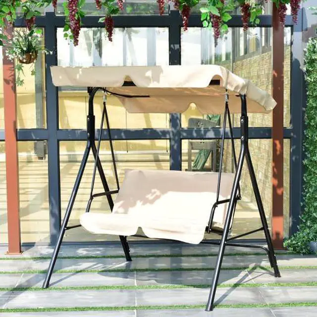 Alt view image 2 of 3 - SlickBlue Steel Frame Outdoor Loveseat Patio Canopy Swing with Cushion-Beige