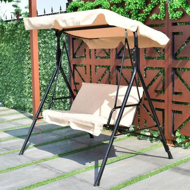 Main image of SlickBlue Steel Frame Outdoor Loveseat Patio Canopy Swing with Cushion-Beige
