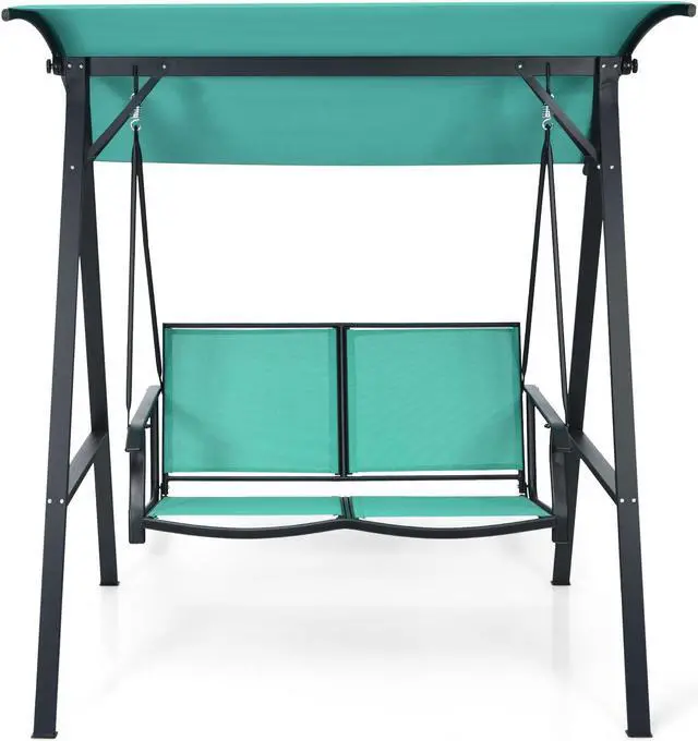 Alt view image 4 of 7 - SlickBlue 2 Person Patio Swing with Weather Resistant Glider and Adjustable Canopy