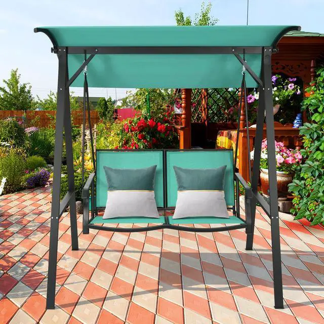 Alt view image 2 of 7 - SlickBlue 2 Person Patio Swing with Weather Resistant Glider and Adjustable Canopy