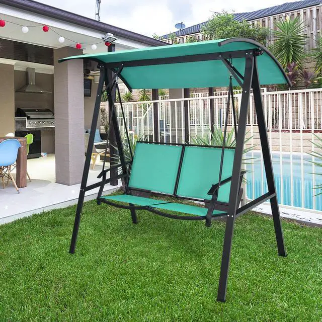 Alt view image 5 of 7 - SlickBlue 2 Person Patio Swing with Weather Resistant Glider and Adjustable Canopy