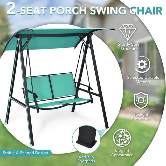 Alt view image 7 of 7 - SlickBlue 2 Person Patio Swing with Weather Resistant Glider and Adjustable Canopy