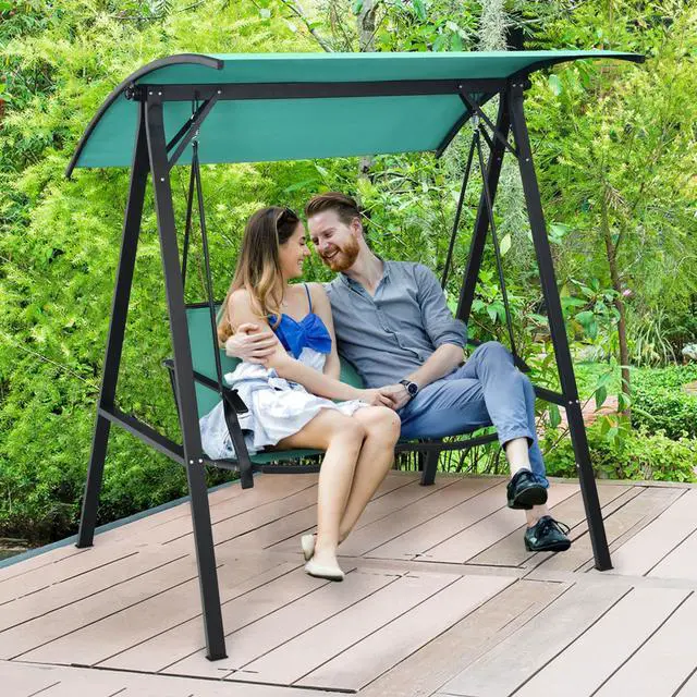 Alt view image 3 of 7 - SlickBlue 2 Person Patio Swing with Weather Resistant Glider and Adjustable Canopy