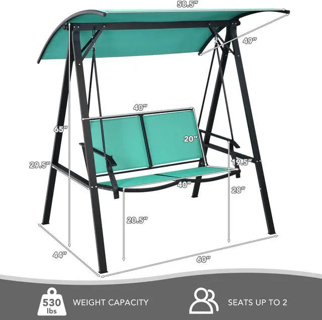 Alt view image 6 of 7 - SlickBlue 2 Person Patio Swing with Weather Resistant Glider and Adjustable Canopy