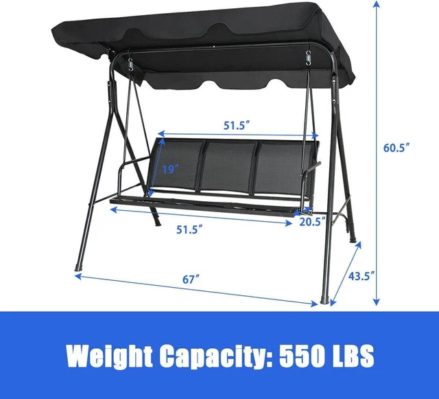 Alt view image 3 of 7 - SlickBlue 3 Person Steel Frame Patio Swing with Polyester Angle and Adjustable Canopy