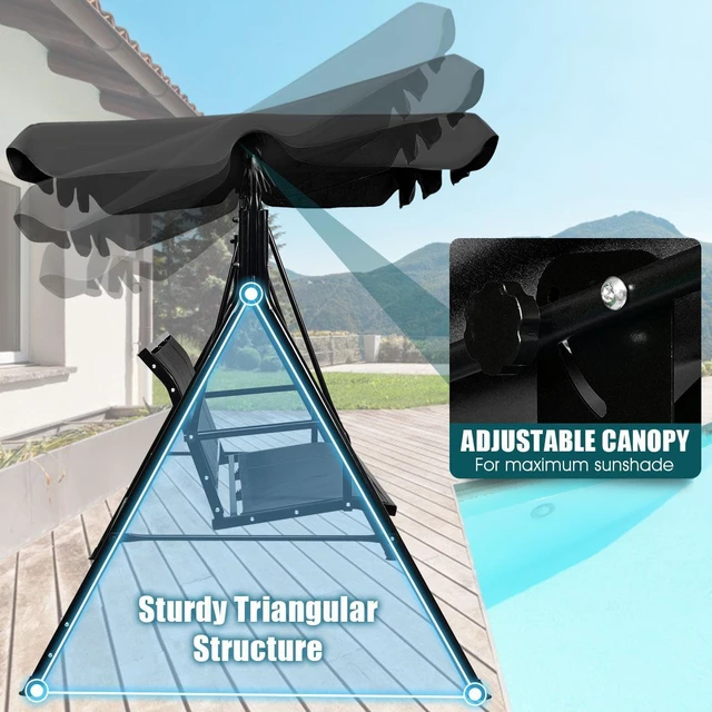 Alt view image 7 of 7 - SlickBlue 3 Person Steel Frame Patio Swing with Polyester Angle and Adjustable Canopy