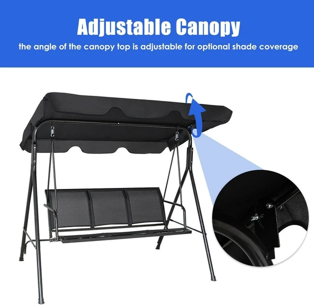 Alt view image 6 of 7 - SlickBlue 3 Person Steel Frame Patio Swing with Polyester Angle and Adjustable Canopy