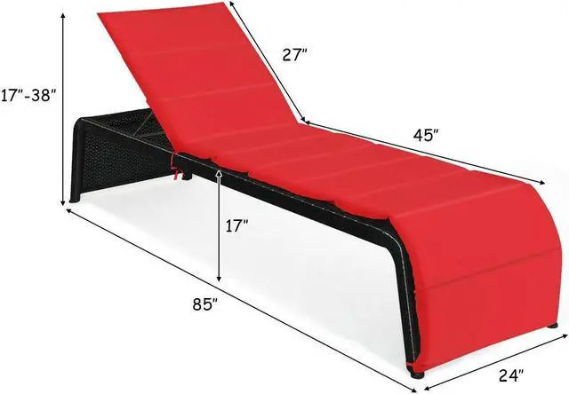 Alt view image 4 of 7 - SlickBlue Patio Rattan Lounge Chair Back Adjustable Chaise Recliner  with Cushioned