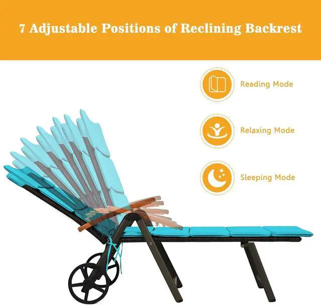 Alt view image 5 of 7 - SlickBlue Outdoor Chaise Lounge Chair Rattan Lounger Recliner Chair