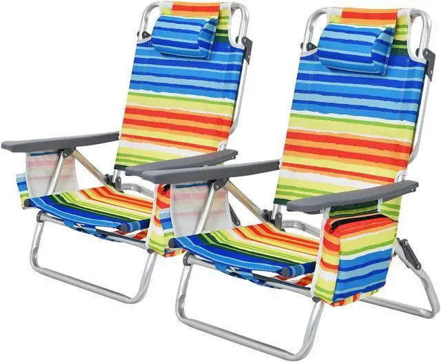 Main image of SlickBlue 2-Pack Folding Backpack Beach Chair 5-Position Outdoor Reclining Chairs with Pillow