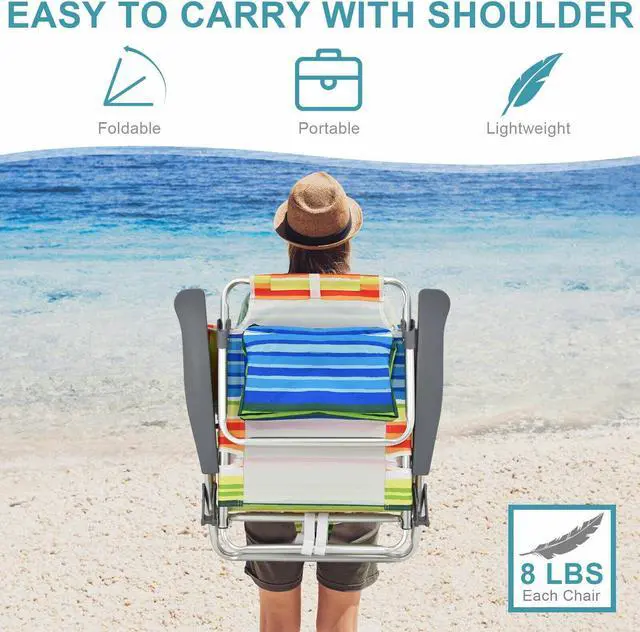 Alt view image 3 of 7 - SlickBlue 2-Pack Folding Backpack Beach Chair 5-Position Outdoor Reclining Chairs with Pillow