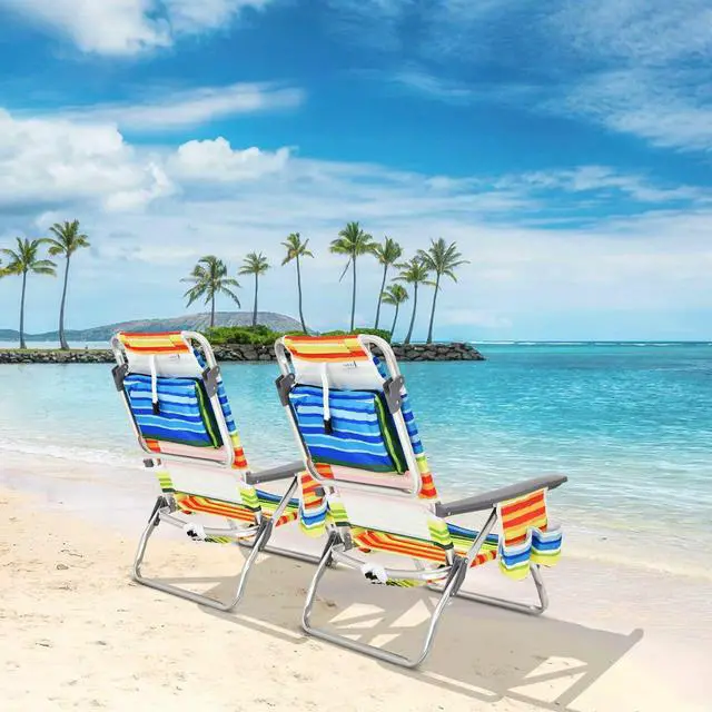 Alt view image 6 of 7 - SlickBlue 2-Pack Folding Backpack Beach Chair 5-Position Outdoor Reclining Chairs with Pillow
