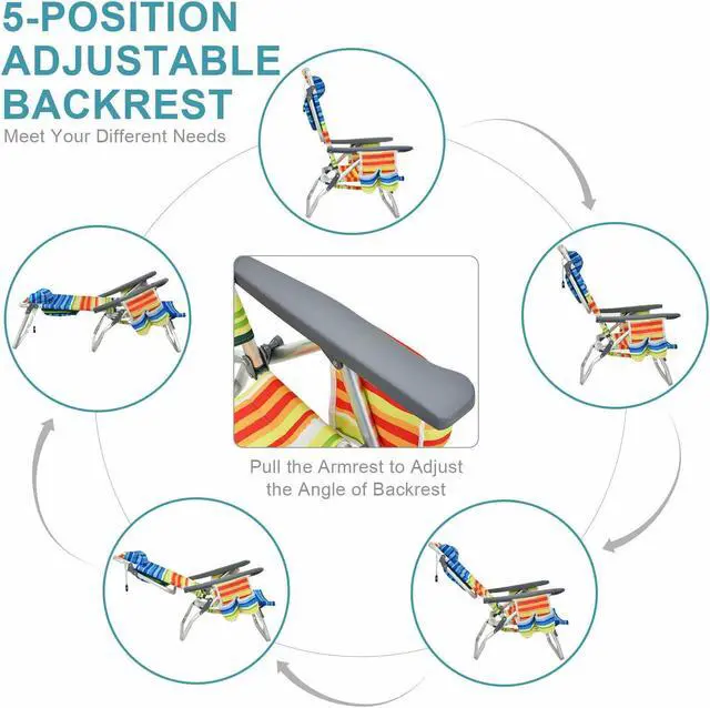 Alt view image 5 of 7 - SlickBlue 2-Pack Folding Backpack Beach Chair 5-Position Outdoor Reclining Chairs with Pillow