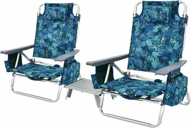 Alt view image 5 of 7 - SlickBlue 2 Packs 5-Position Outdoor Folding Backpack Beach Table Chair Reclining Chair Set