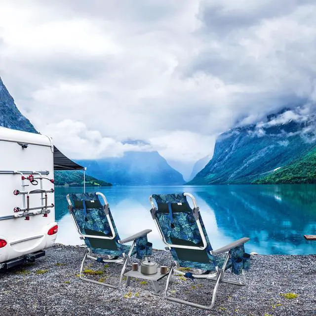 Alt view image 2 of 7 - SlickBlue 2 Packs 5-Position Outdoor Folding Backpack Beach Table Chair Reclining Chair Set