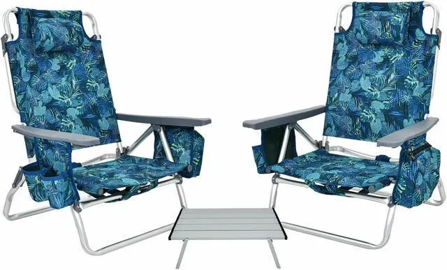 Main image of SlickBlue 2 Packs 5-Position Outdoor Folding Backpack Beach Table Chair Reclining Chair Set