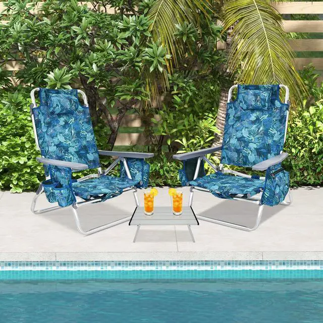 Alt view image 3 of 7 - SlickBlue 2 Packs 5-Position Outdoor Folding Backpack Beach Table Chair Reclining Chair Set