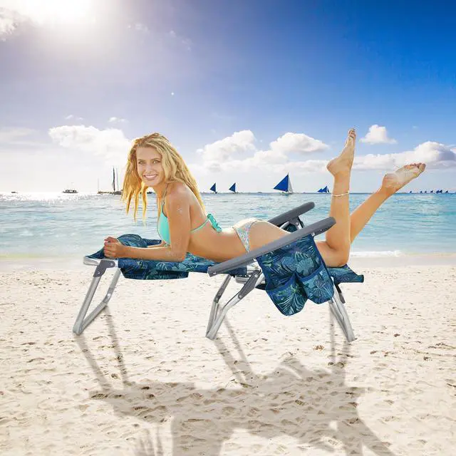 Alt view image 6 of 7 - SlickBlue 2 Packs 5-Position Outdoor Folding Backpack Beach Table Chair Reclining Chair Set