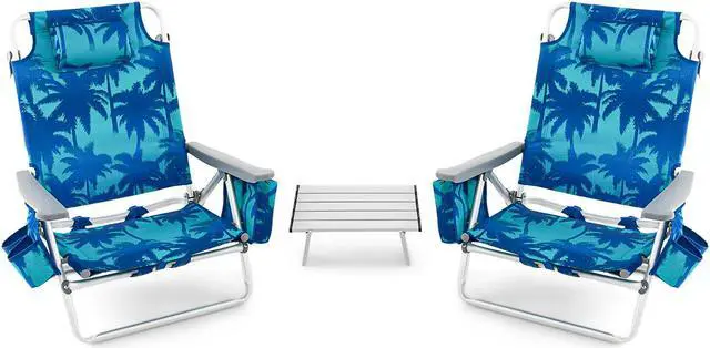 Main image of SlickBlue 2 Packs 5-Position Outdoor Folding Backpack Beach Table Chair Reclining Chair Set
