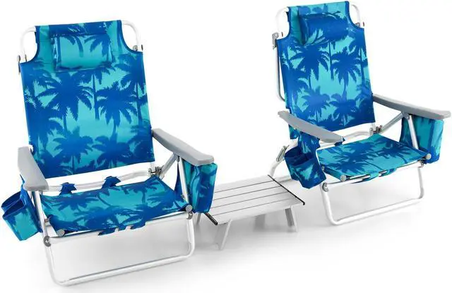 Alt view image 4 of 7 - SlickBlue 2 Packs 5-Position Outdoor Folding Backpack Beach Table Chair Reclining Chair Set