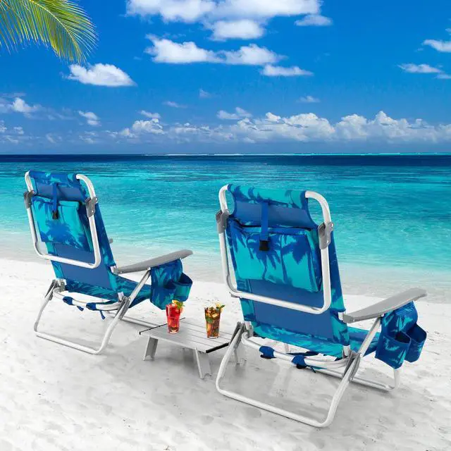Alt view image 2 of 7 - SlickBlue 2 Packs 5-Position Outdoor Folding Backpack Beach Table Chair Reclining Chair Set