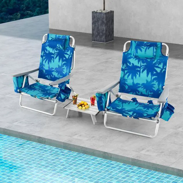 Alt view image 3 of 7 - SlickBlue 2 Packs 5-Position Outdoor Folding Backpack Beach Table Chair Reclining Chair Set
