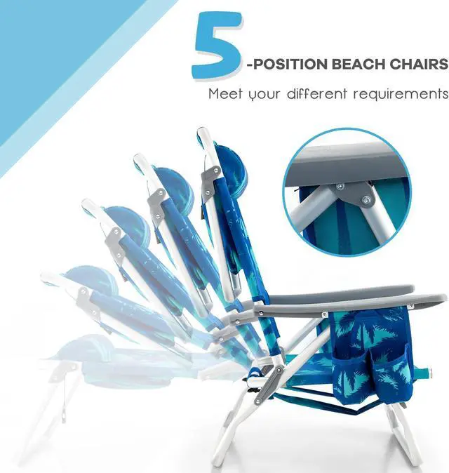 Alt view image 7 of 7 - SlickBlue 2 Packs 5-Position Outdoor Folding Backpack Beach Table Chair Reclining Chair Set