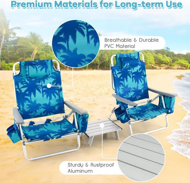 Alt view image 6 of 7 - SlickBlue 2 Packs 5-Position Outdoor Folding Backpack Beach Table Chair Reclining Chair Set