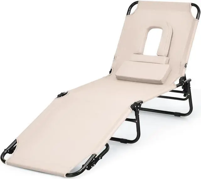 Main image of SlickBlue Outdoor Folding Chaise Beach Pool Patio Lounge Chair Bed with Adjustable Back and Hole
